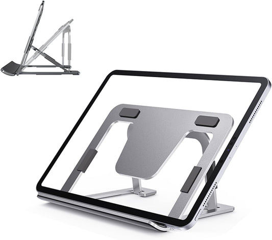 Portable Monitor Stand for Desk, Drawing Tablet Stand Ergonomic 8-Level Adjustable Height Travel Foldable Aluminum Alloy Desktop Tablet Holder for Home,Office or Travel