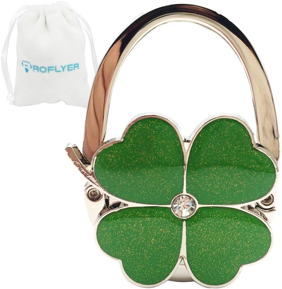 ROFLYER Clover Design Foldable Handbag Hanger Folding Purse Table Hook Holder(White)