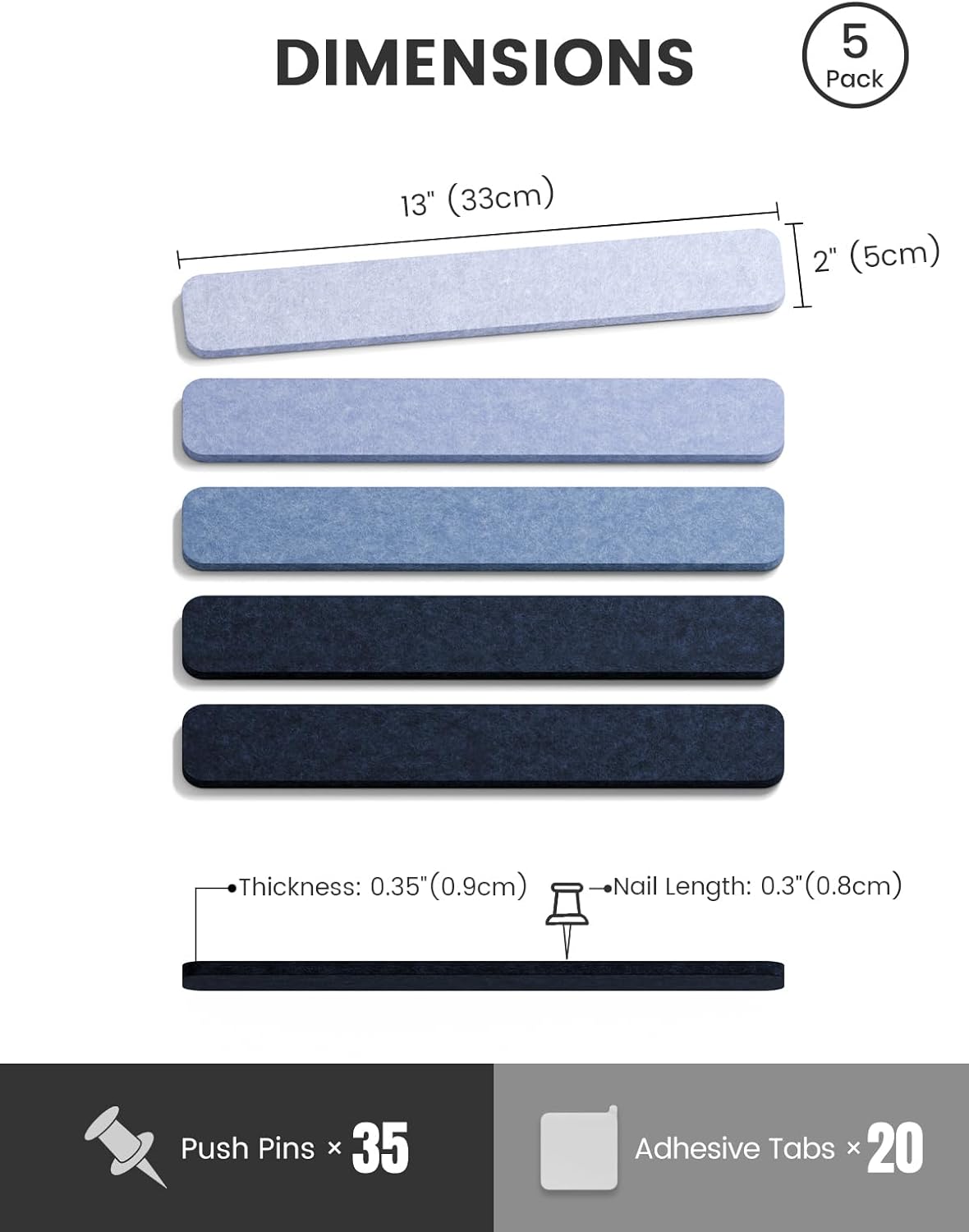 Fluxynara Cork Board Alternative Felt Strip Board 8-Pack 13"x2", Office Pin Board with 50 Push Pins, Adhesive Install for Bedroom Door & Home Office(Linen Dusk)