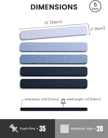 Fluxynara Cork Board Alternative Felt Strip Board 8-Pack 13"x2", Office Pin Board with 50 Push Pins, Adhesive Install for Bedroom Door & Home Office(Linen Dusk)