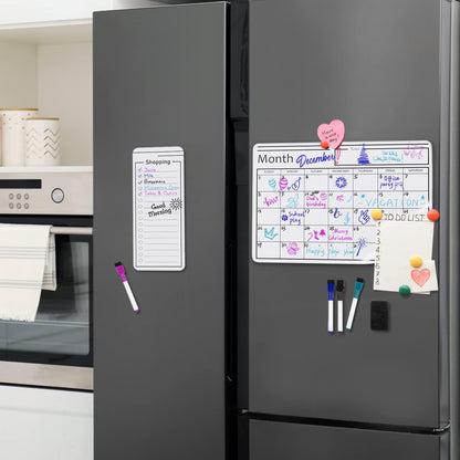 Amazon Basics Magnetic Dry Erase Calendar Whiteboard Set for Fridge, 3-Pack with 8 Markers and Eraser