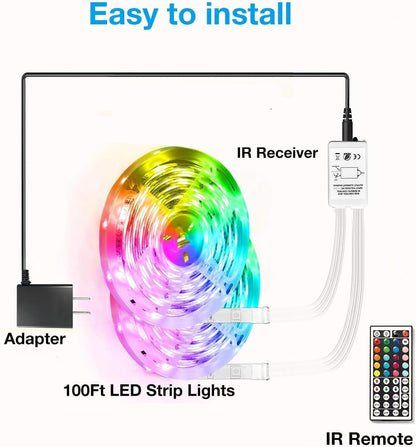 DAYBETTER Led Strip Lights 32.8ft Kit with Remote and Power Supply Color Changing