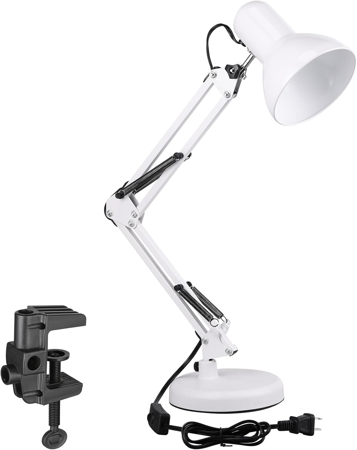 TORCHSTAR Metal Desk Lamp with Clamp, Swing Arm, Architect Adjustable Gooseneck Table Lamp, Clip Desk Lights for Home Office, Work, Study, Reading, E26 Base, Multi-Joint, Black