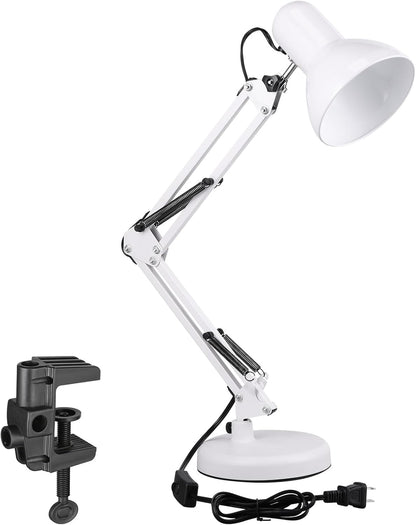 TORCHSTAR Metal Desk Lamp with Clamp, Swing Arm, Architect Adjustable Gooseneck Table Lamp, Clip Desk Lights for Home Office, Work, Study, Reading, E26 Base, Multi-Joint, Black