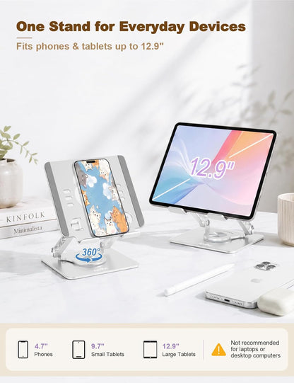 Aoviho Tablet Stand 360° Rotating Aluminum Holder - Adjustable, Portable & Foldable Monitors Stand for iPads, Compatible with 4-13.3" Tablets, Purple