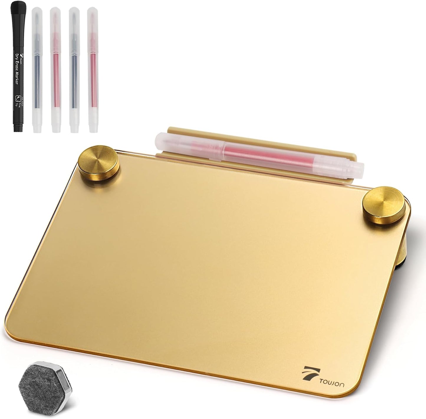 TOWON Small Glass Dry Erase Board, Desk White Board with Standing, Mini Whiteboard Easel Pad Set, Stenography Artifact for Office, Home and School Supplies, 8x6 Inches, Black