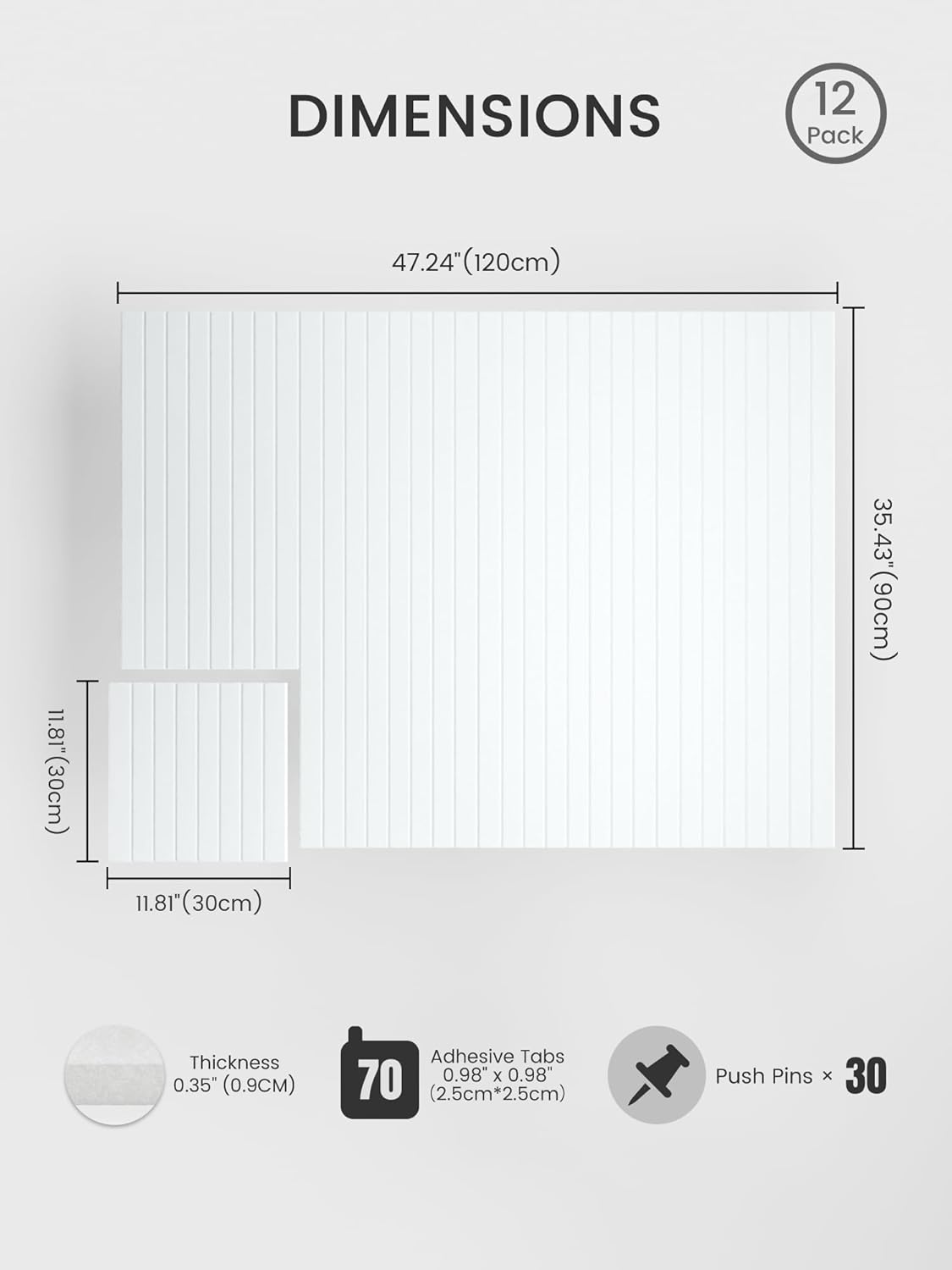 Bumusty Large Cork Board Alternative-48 x 36" Felt Bulletin Board Tiles, with 30 Pushpins, 70 Adhesive Tabs, Fine-Stripe 12-Pack, Cork Boards for Office Push Pin Board Felt Board-Oatmeal