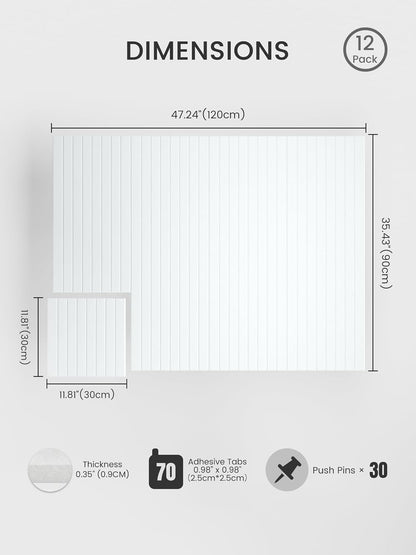Bumusty Large Cork Board Alternative-48 x 36" Felt Bulletin Board Tiles, with 30 Pushpins, 70 Adhesive Tabs, Fine-Stripe 12-Pack, Cork Boards for Office Push Pin Board Felt Board-Oatmeal
