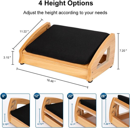 StrongTek Ergonomic Under Desk Footrest, 3 Adjustable Heights Wooden Office Footrest, Large Anti-Slip Surface, Improves Posture and Blood Circulation, up to 400lbs (Natural)