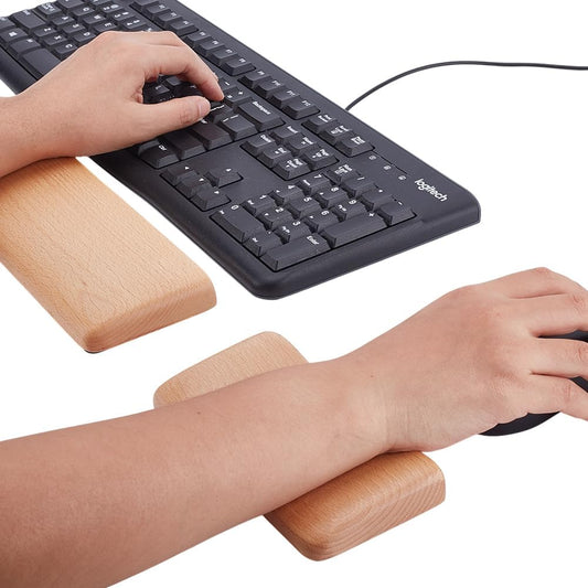 AHANDMAKER 2PCS Wood Keyboard Wrist Rest 2 Size 60 Key Wooden Wrist RestErgonomic Rest for Computer Keyboard Ergonomic Desk Pad Gaming Office Home Decor, Blanched Almond