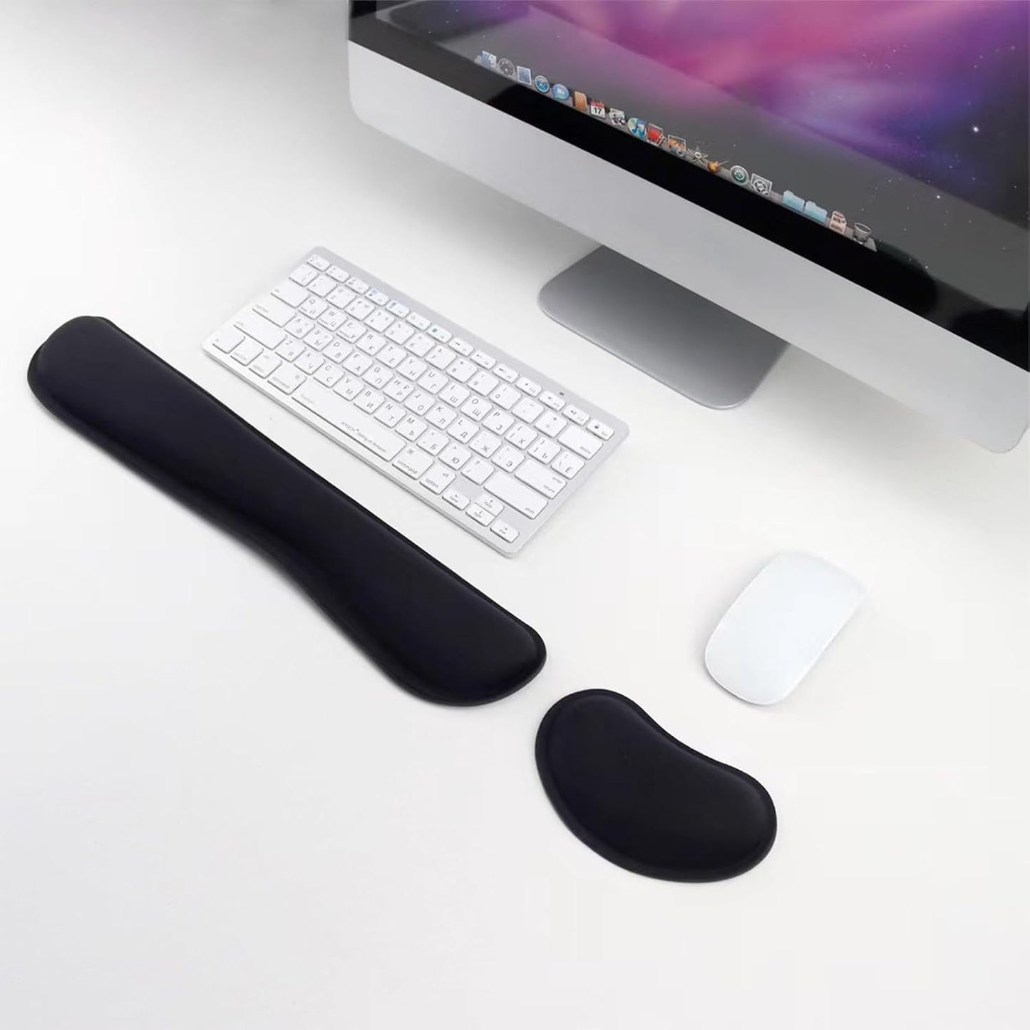 Keyboard Wrist Rest and Mouse Wrist Rest Set - Ergonomic Memory Foam Wrist Cushion - for Wrist Support on Computer, Laptop, Office, Playing Games, Typing Relieves Wrist Pain Rose Red