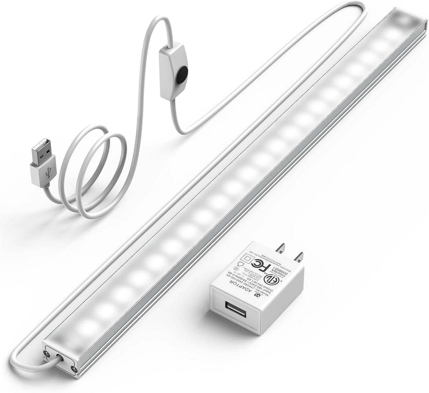 ASOKO Under Cabinet Led Lighting, 12 Inch Light Strip Bar, Daylight White 5000K Dimmable Plug in USB Light, Small Thin Led Under Counter Lighting for Kitchen/Room/Shelf/Desk/Display Case
