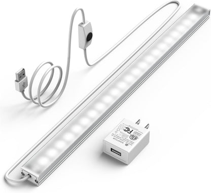 ASOKO Under Cabinet Led Lighting, 12 Inch Light Strip Bar, Daylight White 5000K Dimmable Plug in USB Light, Small Thin Led Under Counter Lighting for Kitchen/Room/Shelf/Desk/Display Case