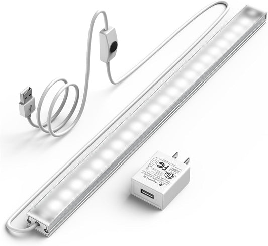 ASOKO Under Cabinet Led Lighting, 12 Inch Light Strip Bar, Daylight White 5000K Dimmable Plug in USB Light, Small Thin Led Under Counter Lighting for Kitchen/Room/Shelf/Desk/Display Case