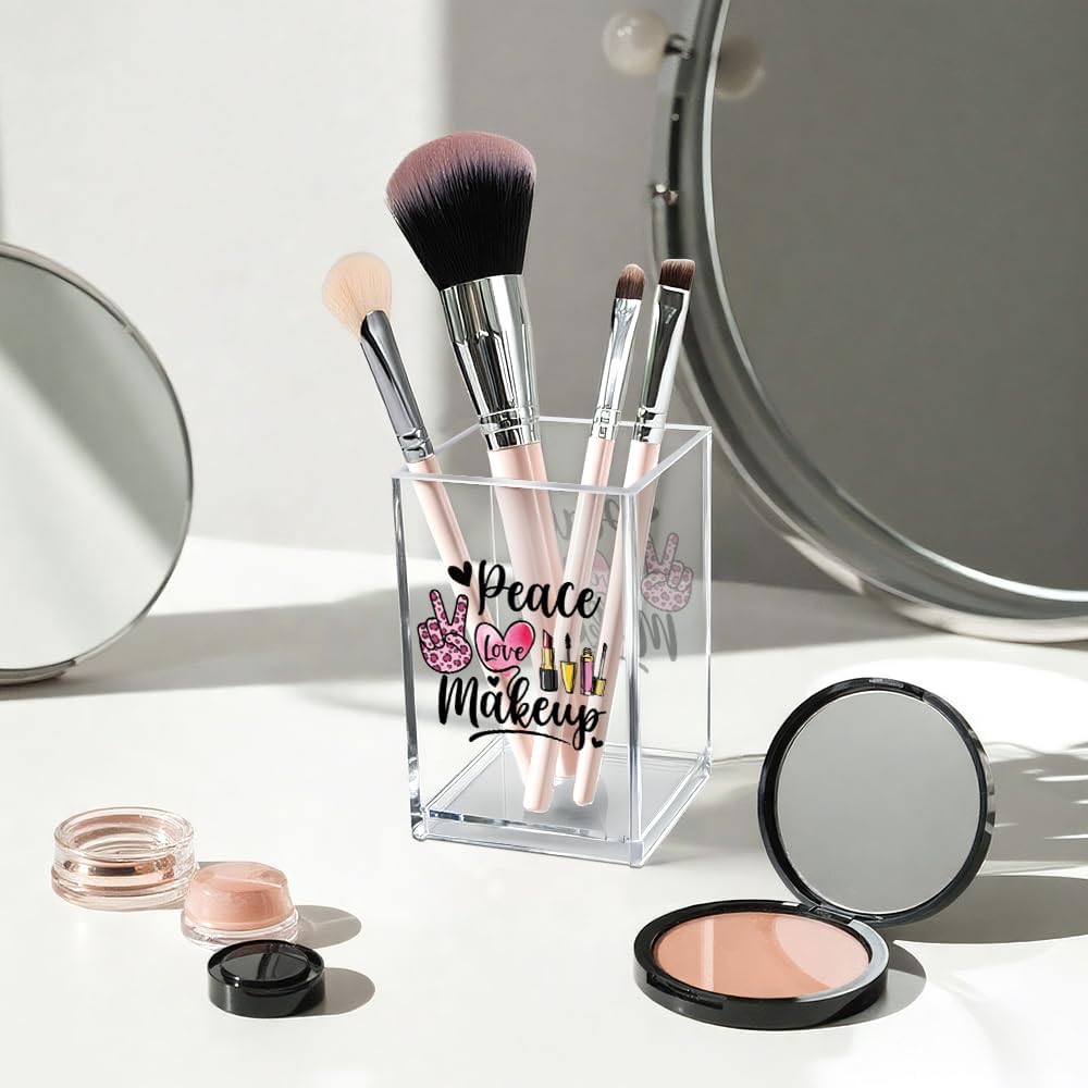 Better Late Than Ugly Acrylic Makeup Brush Organizer Holder, Self Affirmations Desk Acrylic Brushes Storage, Make Up Artist Gifts, Birthday Gifts for Her Wife Sister Friend Makeup Lovers