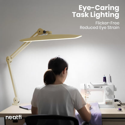 Neatfi XL 2200 Lumens 24W LED Desk Lamp – Shadow-Free Task Lighting | 4-Level Dimming | Home Office & Crafts Use | 20-Inch Wide Head (White, Non-CCT with Clamp)