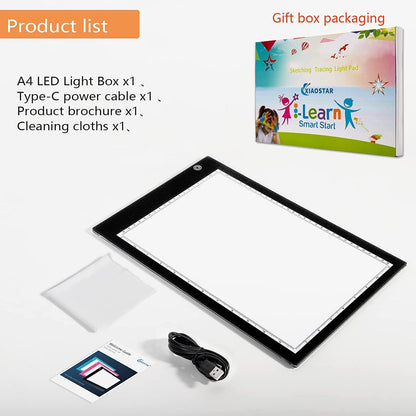 XIAOSTAR Light Box Drawing Pad A5, Tracing Board with Micro USB Cord Charge Cable and Brightness Adjustable for Artists, AnimationDrawing, Sketching, Animation, X-ray Viewing (A5) Not Rechargeable