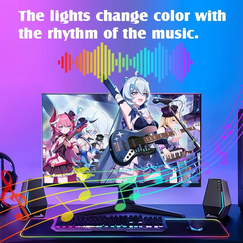 Monitor LED Backlights, LED Strip Light Sync with Screen Color/Music, Computer Light Bar Behind Screen, for PC/Mac, LEDs for Desk Gaming, USB Interface,Software Control (24 inch)