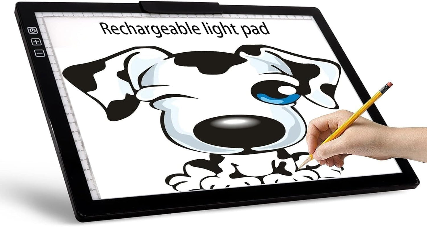 YINGWOND Rechargeable A4 LED Light Pad with Padded Case, Tracing Light Box w/Riser Stands and Paper Clip, 6 Levels of Brightness, Type-c Cable, Wireless Diamond Painting Light Board