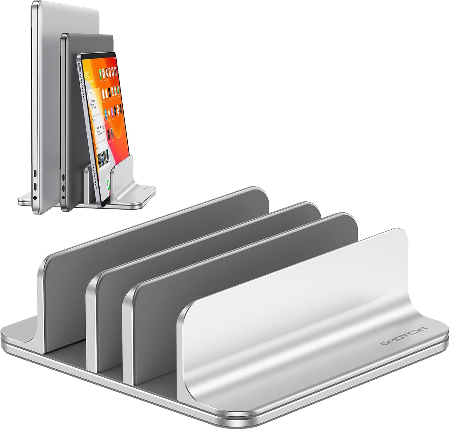 OMOTON Vertical Laptop Stand [Updated Double Version], Desktop Aluminum Mac Book Stand with Adjustable Dock Size, Fits All Mac Book, Surface, Chrome Book and Gaming Laptops (Up to 17.3 inch) (Black)
