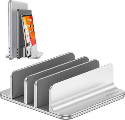 OMOTON Vertical Laptop Stand [Updated Double Version], Desktop Aluminum Mac Book Stand with Adjustable Dock Size, Fits All Mac Book, Surface, Chrome Book and Gaming Laptops (Up to 17.3 inch) (Black)