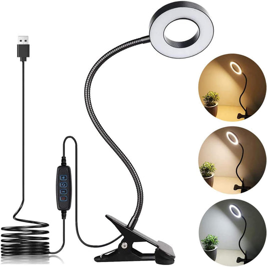 Brokimis Clip on Light LED Reading Book Study Lamp 3 Color Modes 10 Brightness Eye Protection 360° Flexible Gooseneck Student Dormitory Office Desk Lamp at Night in Bed