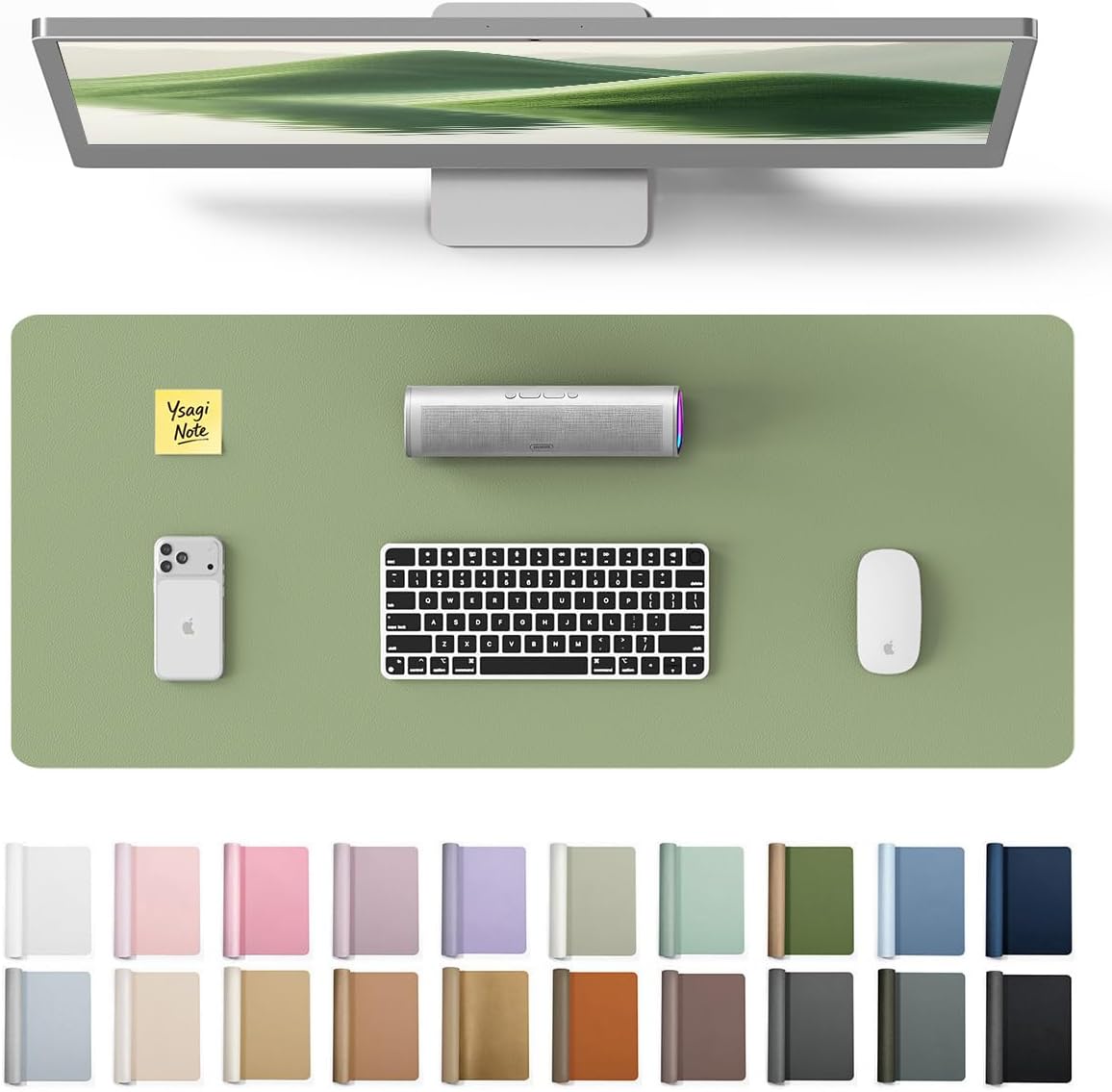 YSAGi Leather Desk Pad Protector, Large Mouse Pad, Non-Slip PU Leather Desk Blotter, Waterproof Writing Pad for Office and Home (31.5" x 15.8", Eggshell) - Colors A