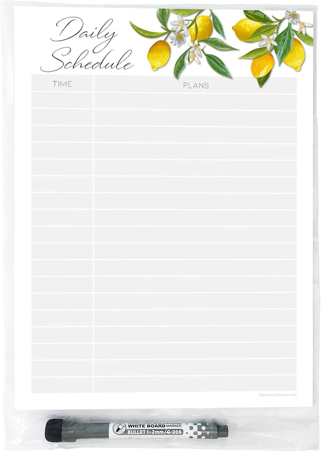 Dry Erase Daily Schedule Planner Sticker Decal by Glassboard Studio | Removable & Reusable | Magnetic Fine-Tip Marker Included (9 x 12 inches, White)