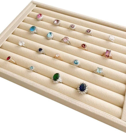 Velvet Sunglasses Organizer Tray 4 Slot, Stackable Eyewear & Glasses Display Case, Premium Beige Velvet, Scratch-Free Lining, Drawer Insert for Dressing Table Vanity Home Retail Trade Show