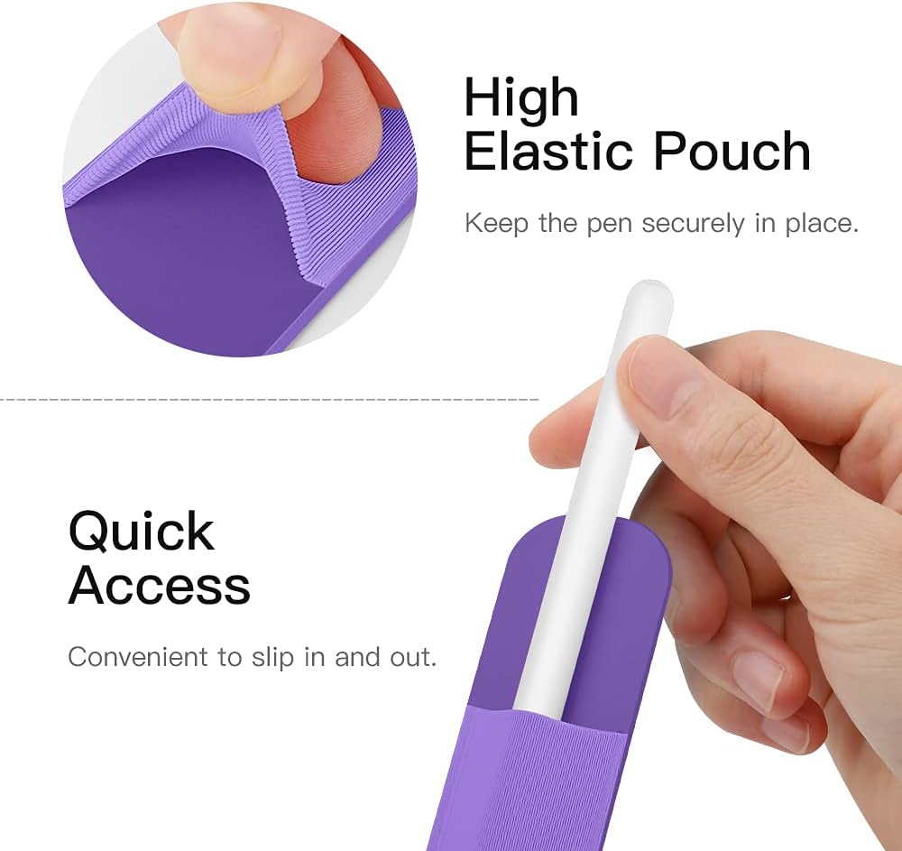 MoKo Pencil Holder Sticker Fit Apple Pencil Pro, Apple Pencil (USB-C), iPencil 1st/2nd Generation, Elastic Pencil Pocket Pouch Adhesive Sleeve Attached to iPad Case for Stylus Pens,Black