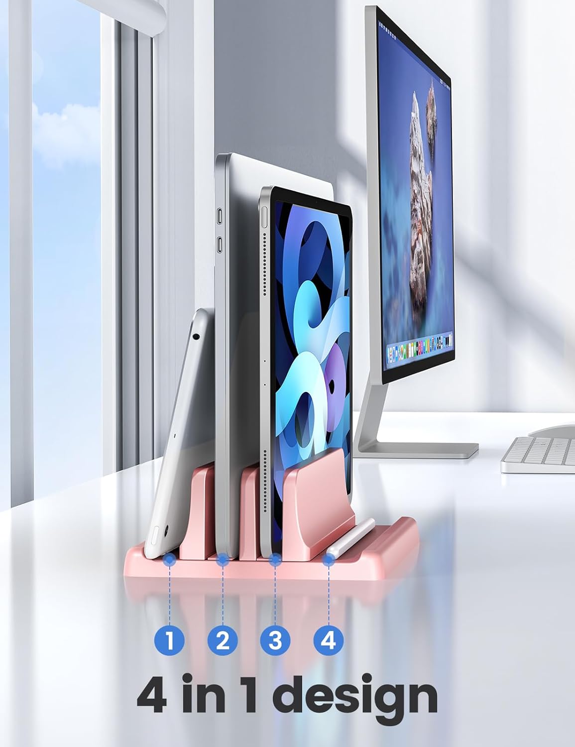 Vaydeer Vertical Laptop Stand for Desk,Dual Slots Plastic Laptop Holder with Space Saving 4-in-1 Design,Adjustable Laptop Organizer Storage Supports for MacBook,Mac,HP,Dell,Microsoft Surface,Lenovo