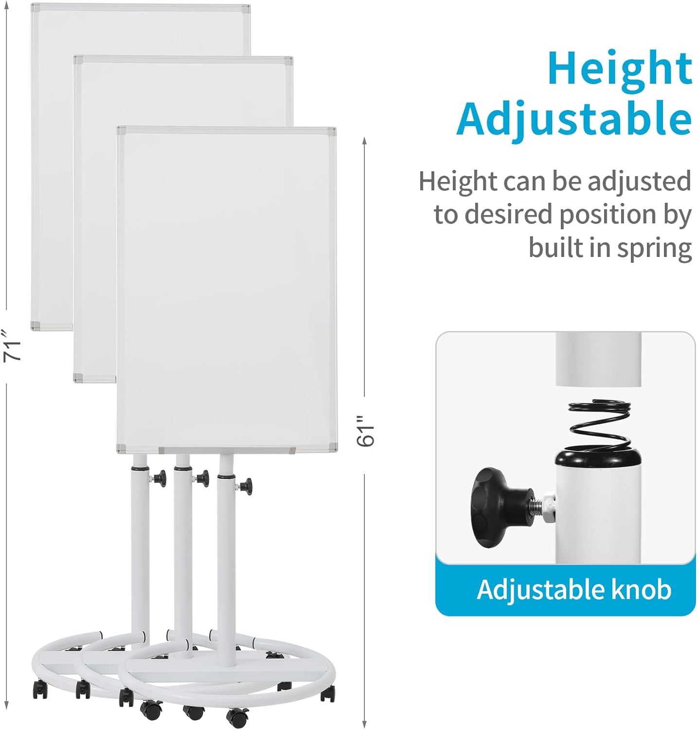 Black Mobile Whiteboard on Wheels 36 x 24 Inch-Rolling Magnetic Dry Erase Easel Board with Flipchart Paper Pad-Height Adjustable Standing Board for Meetings, Classes, Training, Workshops