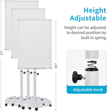 Black Mobile Whiteboard on Wheels 36 x 24 Inch-Rolling Magnetic Dry Erase Easel Board with Flipchart Paper Pad-Height Adjustable Standing Board for Meetings, Classes, Training, Workshops
