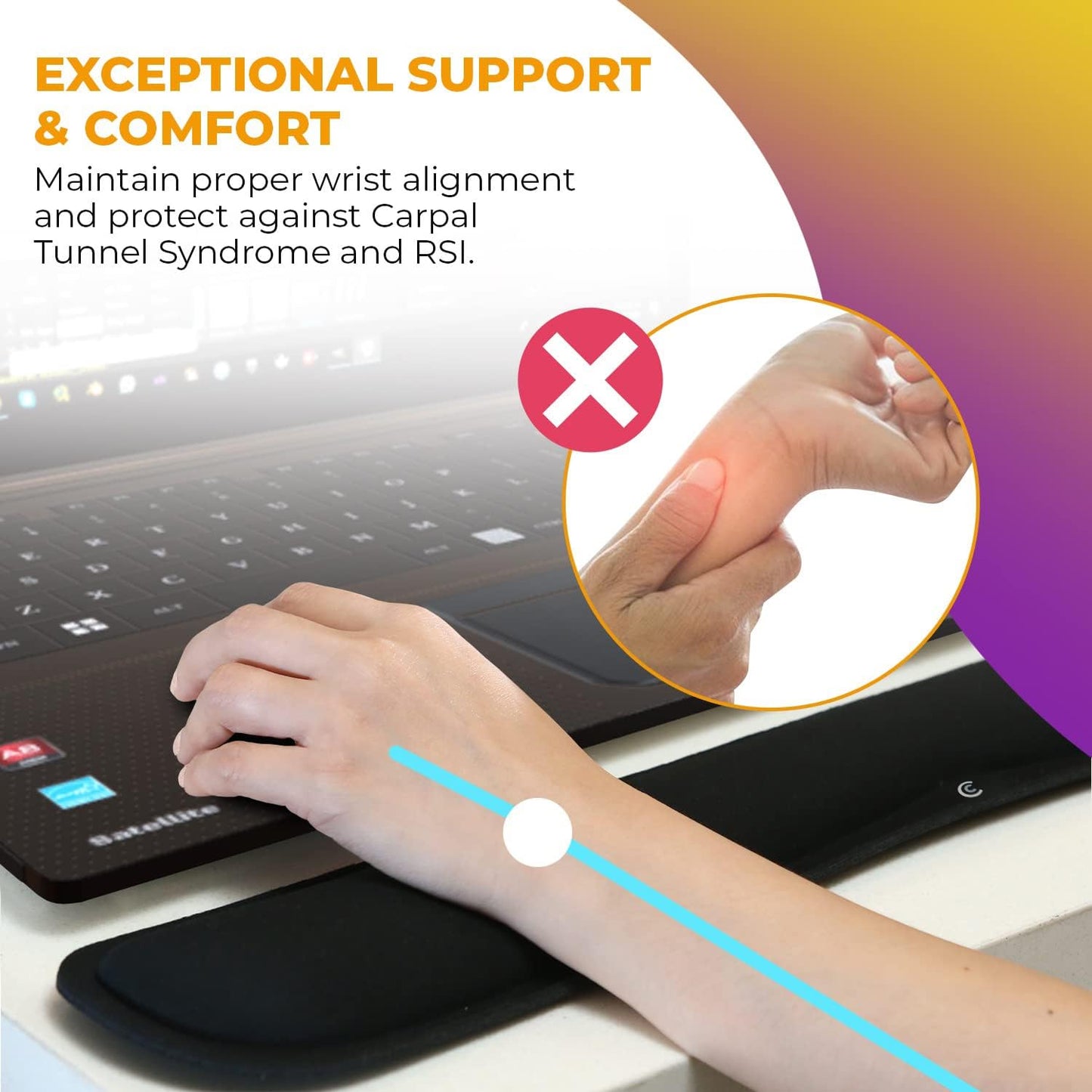 4pc Premium Wrist Rests for Keyboard and Mouse Pad Set - Memory Foam Cushion, Black - Ergonomic Wrists Hand Arm Rest Support for Laptop Computer Desk and Gaming - Carpal Tunnel Syndrome Relief