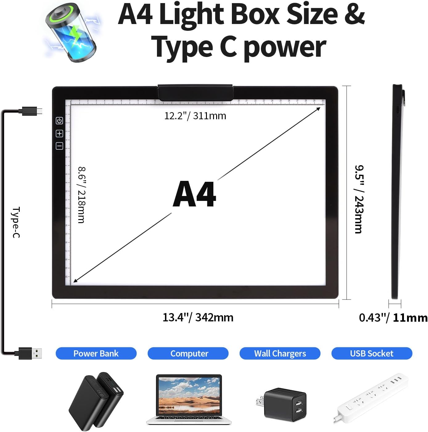 Rechargeable A4 Light Pad with Carry Bag & Stand,Ultra Thin Light Table with Clip,6 Levels of Brightness Light Box for tracing,Diamond Painting.led Light Board for Artists,Drawing,Sketching,Animation