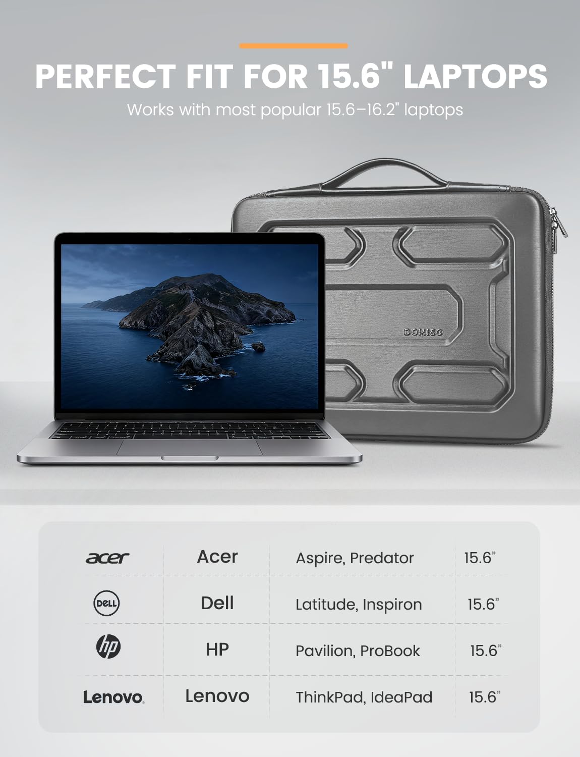 DOMISO 15.6 inch Laptop Sleeve with Handle Shockproof Computer Bag Waterproof EVA Protective Carrying Case for 15.6" Lenovo Yoga 720 IdeaPad 310 320 ThinkPad T570/Dell Inspiron 15/HP Envy 15, Black