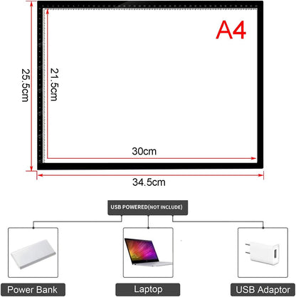 A0/A1/A2/A3/A4 Tracing Light Box, Portable Ultra-Thin Stepless Dimmable Brightness LED Light Pad, Wireless Rechargeable Led Light Board for Diamond Painting Sketching Drawing