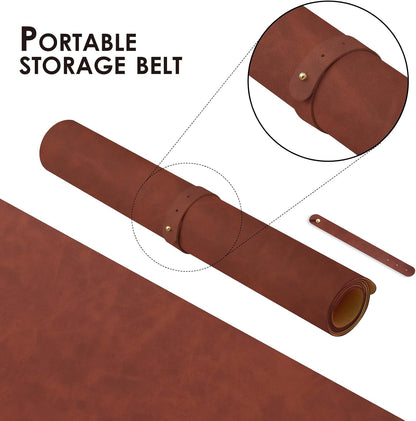 Distressed Leather Desk Mat - Non-Slip PU Desk Pad for Office and Home - Desk Organization and Accessories - Ideal for Large Mouse Pad and Desk Mats on Top of Desks(Tan,36"x 17")