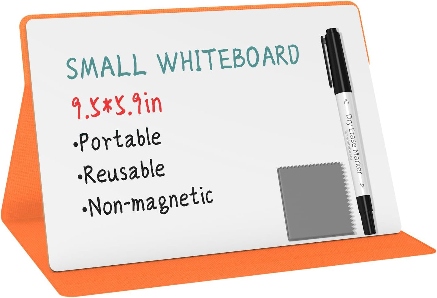 Portable Small White Board,Reusable Dry Erase Board with Stand,Desktop Whiteboard for Office Meeting Bussiness Home 9" x 6" with Marker, Wipe Cloth (Black)