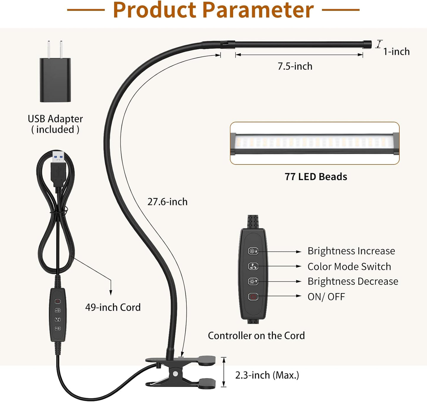 iZELL LED Desk Lamp for Home Office with Clamp [77 LEDs Light 3 Color Modes & 10 Brightness Levels] Flexible Gooseneck Book Lights, Easy Clip on Reading Headboard