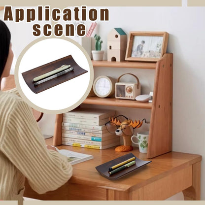 FINGERINSPIRE Wooden Pen Tray 7.48x3.94 Inch Pens Display Holder Arch Shape Walnut Wood Pen Tray Coconut Brown Wooden Pens Desk Organizer for Writing Tools Pencils Office Stationery Desk Decoration