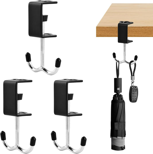 3 Pack Purse Hook for Table&Desk,100lb Capacity High-Strength Alloy Hanger,Multi-Use Desk Hooks with Adjustable Clamp-On Design for Handbag,Backpack,Headphone,Space-Saving Office Table Accessories
