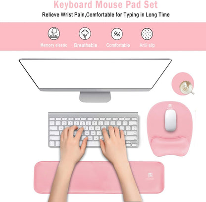 WB WEIRDBEAST Keyboard Wrist Rest Large Mouse Pad Wrist Support for Computer, 4 in 1 Memory Foam Keyboard Pad Desk Mat Ergonomic Hand Rest Wrist Cushion for Home Office Gaming-Pink