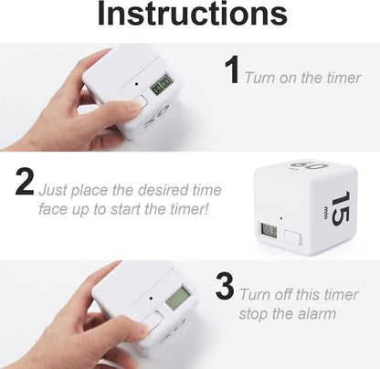 Feilifan Cube Timer, Productivity Cube Flip Timer for Kitchen Studying Workout Classroom Kids ADHD 15-20-30-60 Minute Preset, White