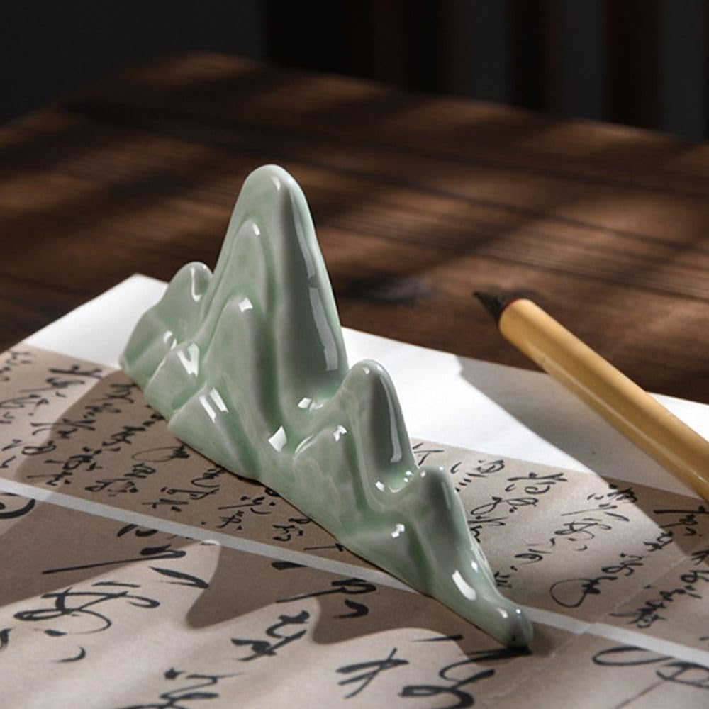 Ceramic Pen Holder & Brush Stand - Green - Calligraphy & Painting Brush Organizer