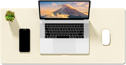 Auhoahsil Felt Desk Mat, Minimalist Large Mouse Pad XXL 35.5 x 15.7 in, Desk Matt for Desktop, Keyboard, Laptop, Computer, Office, Work from Home, Gaming, White