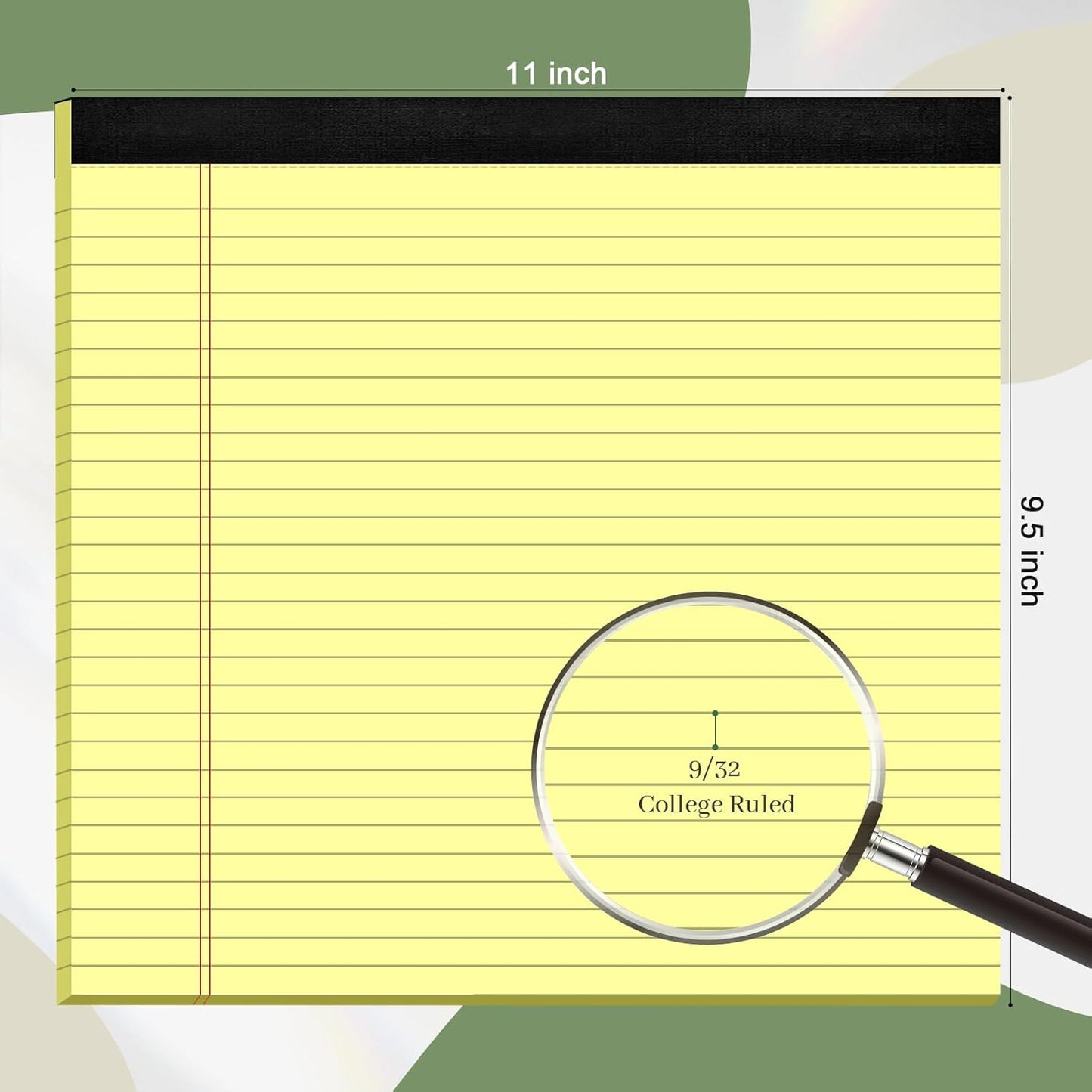 5 Pack Wide Legal Pads 11" x 9.5" Landscape Pink Purple Blue Green Yellow College Ruled Note Pad Narrow Ruled 30 Sheets per Notepad Perforated Writing Paper Thick Backboard Horizontal Pads of Paper