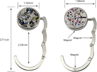 4 Pack Foldable Purse Hook for Table, Folding Women's Handbag Hangers Hooks for Desk, Bling Table Bag Holder for Women Bag Mixed Color(1 Black & 1 White & 1 Gold & 1 Pink)
