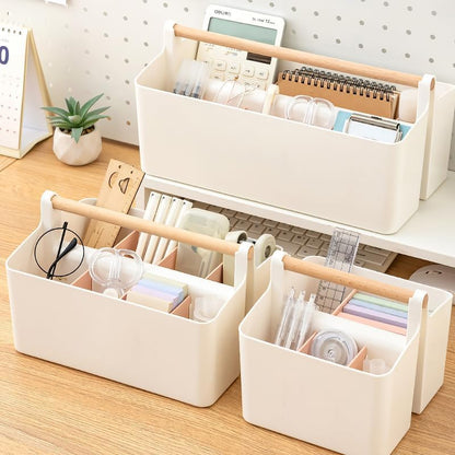 Vidifor Art Supply Organizers Caddy with Handle, Desk, Makeup Caddy and Tote (White+Pink, Large)