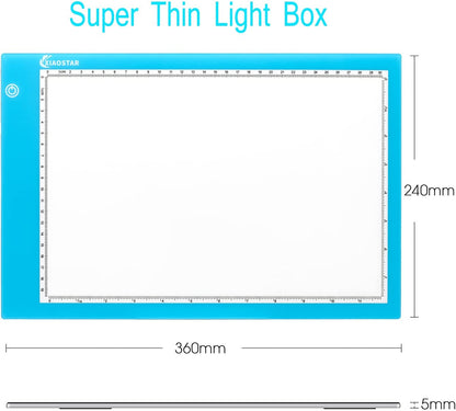 XIAOSTAR Light Box Drawing Pad A5, Tracing Board with Micro USB Cord Charge Cable and Brightness Adjustable for Artists, AnimationDrawing, Sketching, Animation, X-ray Viewing (A5) Not Rechargeable